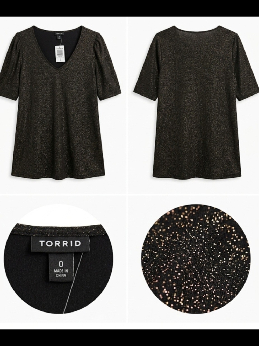 torrid Black V-Neck Glitter Top with Gold Sparkle